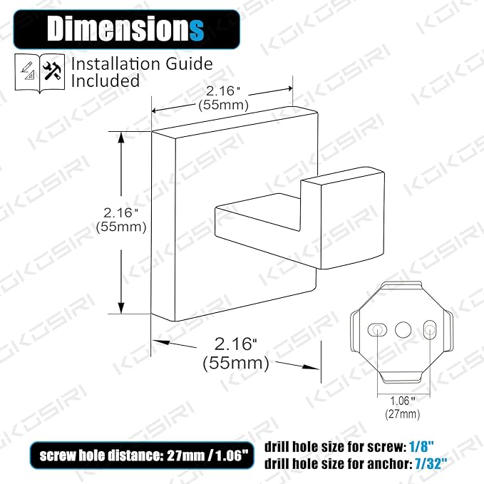 KOKOSIRI Bath Towel Hook Wall Mount Square Robe Hook Coat Hook, Bathroom Kitchen Garage Heavy Duty Wall Mounted, SUS 304 Stainless Steel, Polished Chrome, B1010CH-P2