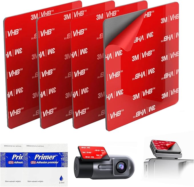 4Pcs 2.83" VHB Dash Cam Adhesive Pad , Heat Resistant Square Double Sided Car Mount Sticky Pad, Sticky Tape for Car Windshield, Dashboard, GPS, Includes 2 Replacement Sticky Pads (2.83" * 2.83")