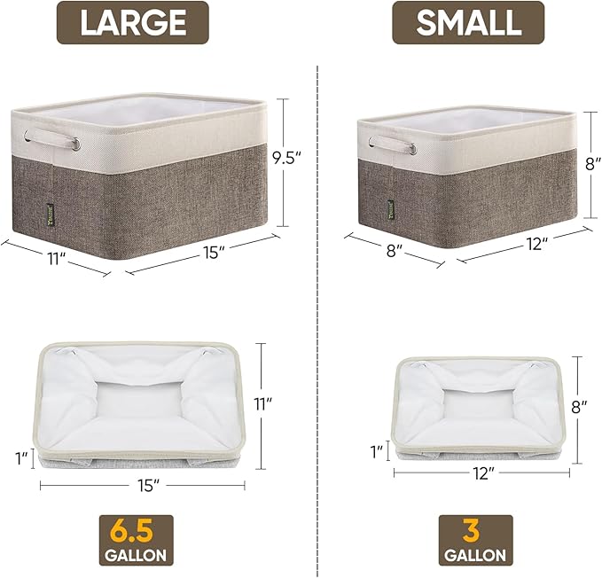 BALEINE 1 Pack Fabric Closet Storage Bins for Shelves, Linen Closet Organizers and Storage, Decorative Baskets for Organizing, Shelf, Clothes, Home, Office (Brown, 12"x8"x8")