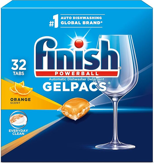 Finish Gelpacs Dishwasher Detergent, Orange Scent, 32 Count