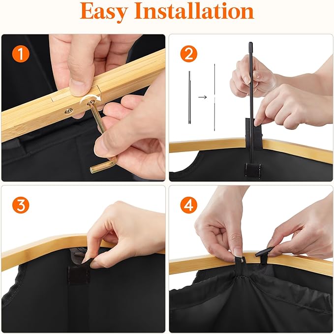 Lifewit 150L Double Laundry Hamper with Lid, Large Laundry Basket with Removable Bag & Bamboo Handles, Fodable Tall Dirty Clothes Hamper for Laundry Collapsible Bin for Bathroom Bedroom Dorm, Black