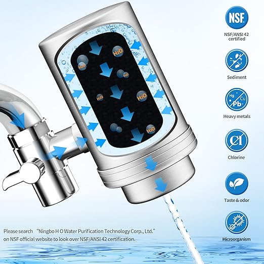 Water Filter for Sink Faucet, 304 Stainless Steel Tap Water Purifier for Kitchen Sink, Reduces 99.99% Lead, Chlorine, Heavy Metals, Bad Taste & Odor for Skin Care(2 Filters Included)