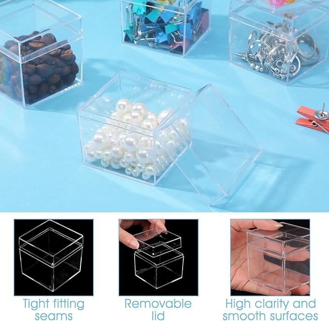 48 Pcs Clear Acrylic Box 2 x 2 x 2 Inch Mini Acrylic Box with Lid, Small Acrylic Square Candy Boxes Stackable Cube Storage Containers for Storage Candy Pill Earring Jewelry Small Item