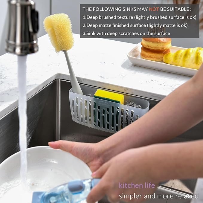 simpletome Sink Caddy Basket, Sinkware Organizer, 3X Strong Suction Cups Or Countertop, Transparent