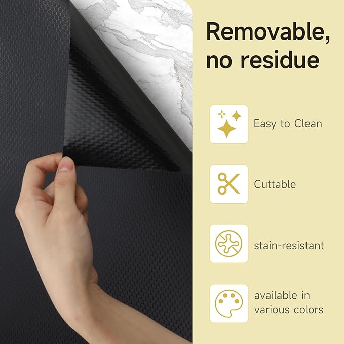 WochiTV Adhesive Shelf Liner 11.8 X 59 Inches Peel and Stick Kitchen Liner for Cabinets, Drawers Removable Protector Mat Waterproof Contact Covering for Dresser Pantry Countertops Shelves, Black