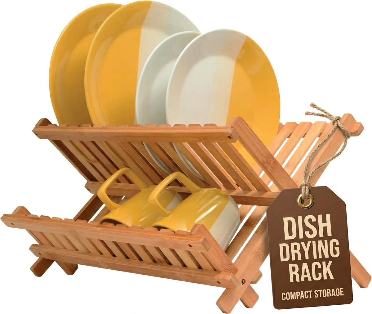 Bambüsi 2-Tier Dish Drying Rack, Bamboo Dish Drainer for Kitchen - Image 1