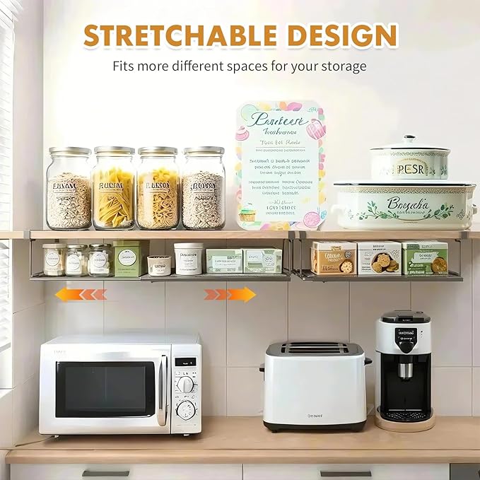 Expandable Hanging Under Shelf Storage Basket,Under Shelf Storage Basket Organizer,Under-Shelf Hanging Baskets for Cabinet,Pantry, Desk Organization,7.87" D x 14.96"-27.56W x 5.12" H,Black