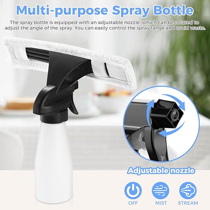 Cordless Window Vacuum Cleaner, Window Cleaner Squeegee Tool Set, Electric Windown Spray Cleaning Tool with 10 inch Squeegee Blade for Showers,Glass,Countertops,and Tiles, 2200mAh (Black White)