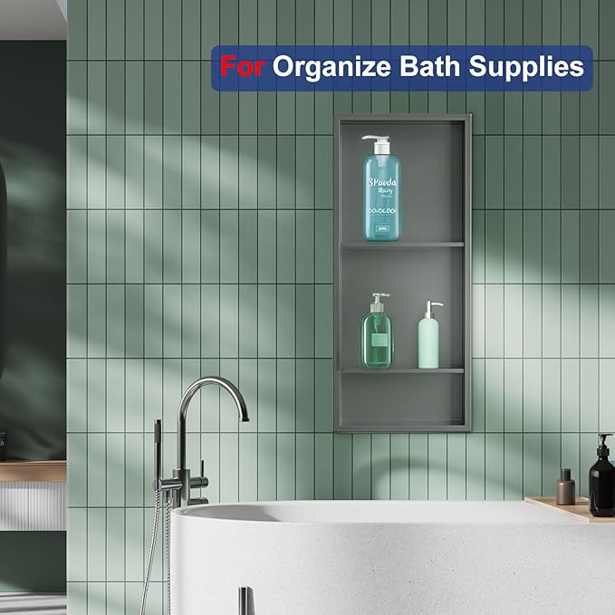 Shower Niche, Stainless Steel Elegant Bathroom Niche, No Tile Needed Recessed Shower Shelf Organizer for Storage