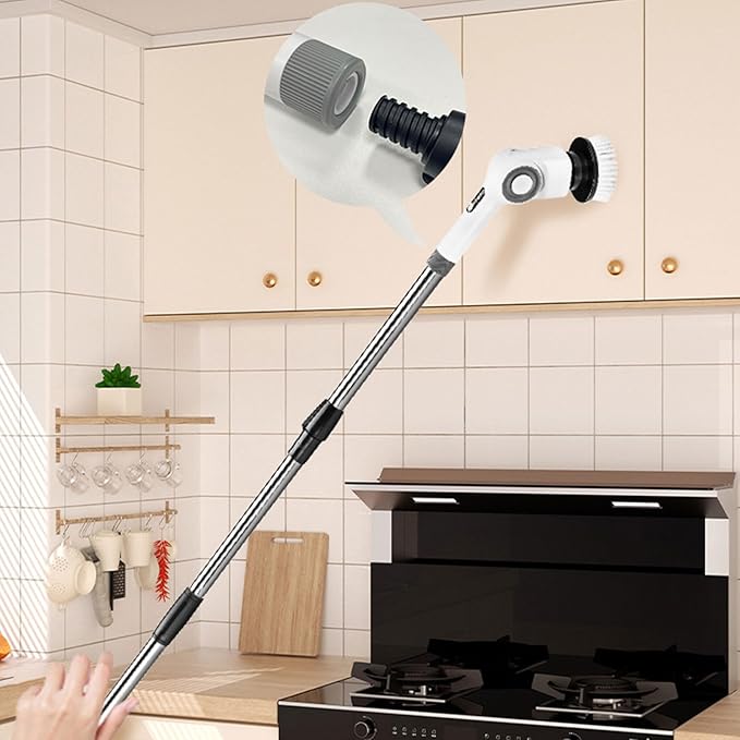 Dpofirs Electric Spin Scrubber, Cordless Cleaning Brush, Bathroom Shower Scrubber with Long Handle Adjustable, Power Cleaner with 8 Brush Heads, 3 Speeds