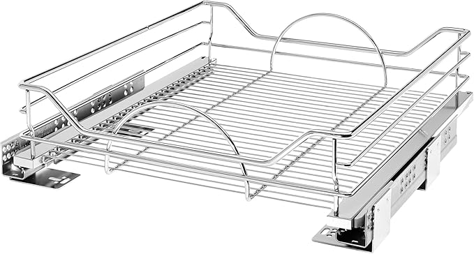 Rev-A-Shelf Single Steel Pullout Organizer for Base Kitchen/Bathroom Cabinets, Wire Storage Basket w/Soft-Close, Chrome, 20.5 x 21.74 In, 5730-21CR