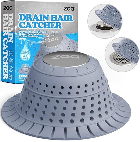 zaa Bathtub Drain Hair Catcher, Premium Silicone Collapsible One Pack Drain Protector for Pop-Up and Regular Drains of Shower, Bathtub, Tub, Bathroom, Sink, Light Blue