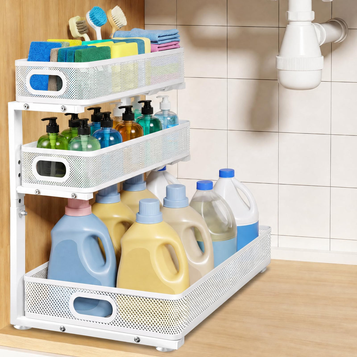 3 Tier Adjustable Under Sink Organizer for Bathroom & - Image 1