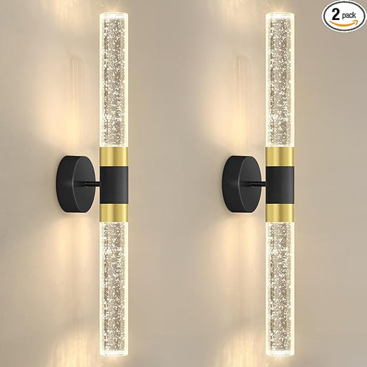 2 Packs LED Wall Sconces Crystal Wall Light Modern Glam Crystal Vanity Lighting Fixtures for Hallway Dining Living Bedroom with 2700K Warm Light Bulbs