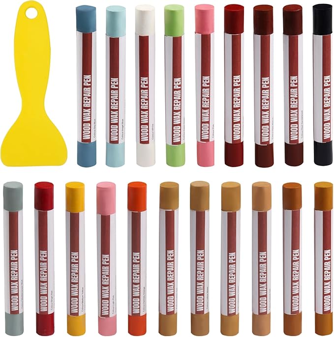 Wood Filler Sticks, 20 Colors Wood Repair Wax Crayons with Scraper, Wood Touch Up Markers for Repairing Scratches, Cracks, Holes in Cabinets, Floors, Tables and Doors[Color Series]