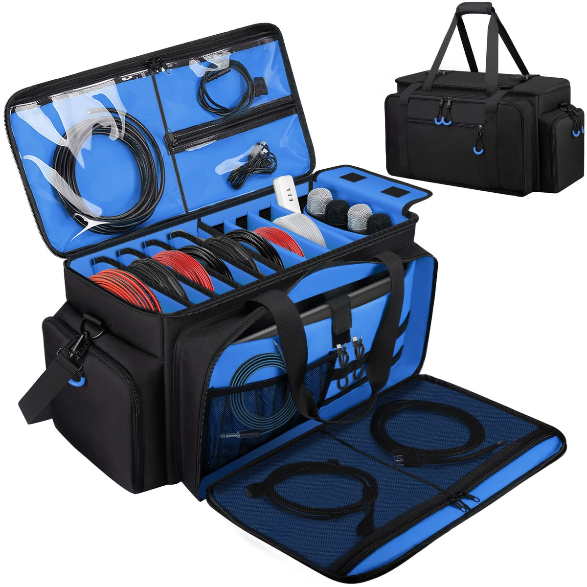 Large Dj Cable Bag with Detachable Dividers, Bottom Pad - Image 1