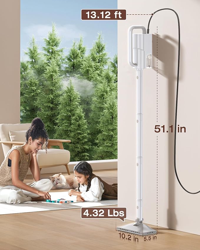LABIGO 10-in-1 Steam Mop with Detachable Handheld Steamer, 350ml Tank, 10s Heat-Up, 248°F Steam Cleaner, 3-Level Control and Swivel Head for Floors, Carpets, Tiles, BBQ grill Multi-Surface Clean White
