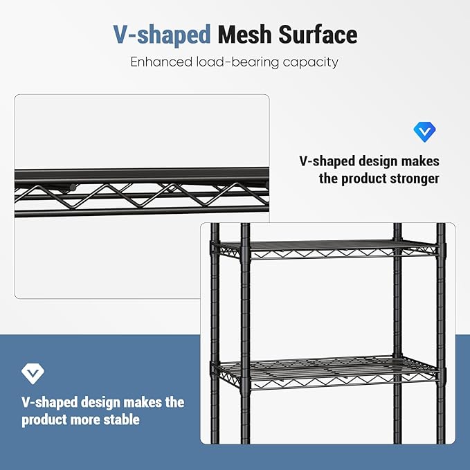 DUMOS 2 Pack 3Tier 5Tier Metal Shelving, Heavy Duty Shelves Wire Shelving Unit with Removable Wheel Casters, Shelves Organizer for Bathroom Garage Living Room Kitchen Pantry Laundry