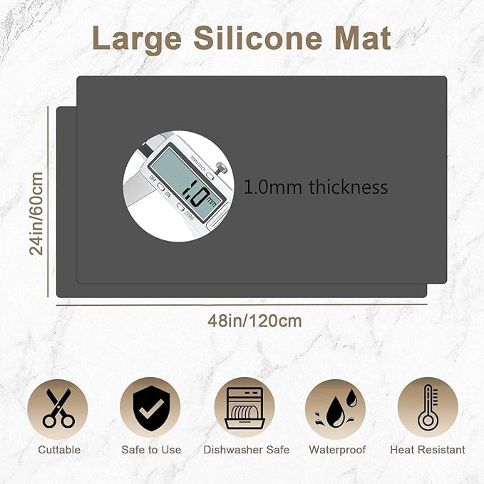 48"x24"(120cmx60cm) Large Silicone Mat for Kitchen Counter, Heat Resistant Non-Slip Countertop Protector, Waterproof Silicone Craft Mat for Kitchen Island(2Pack, Semitransparent)