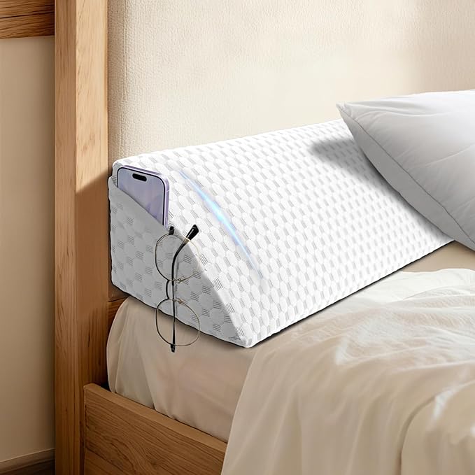 King Size (76"x6"x8") Bed Wedge Pillow for Headboard Mattress Gap Filler (0-6") for College Dorm Sleeping, White