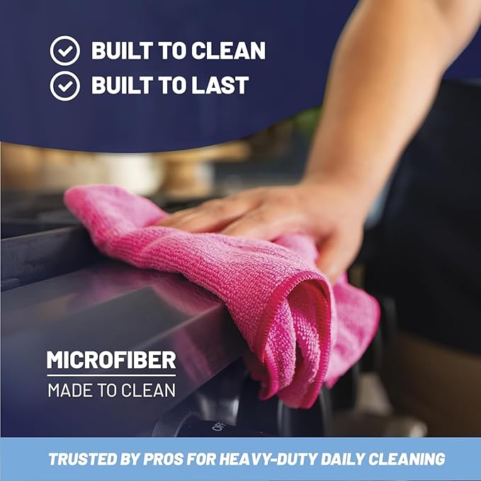MW PRO Microfiber Cleaning Cloths White (12 Pack, 12x12) - Commercial Janitorial Towels & Lint Free Rags - Heavy Duty for Auto Detailing, Glass Windows, Housekeeping & Screens - Washable 300+ Times