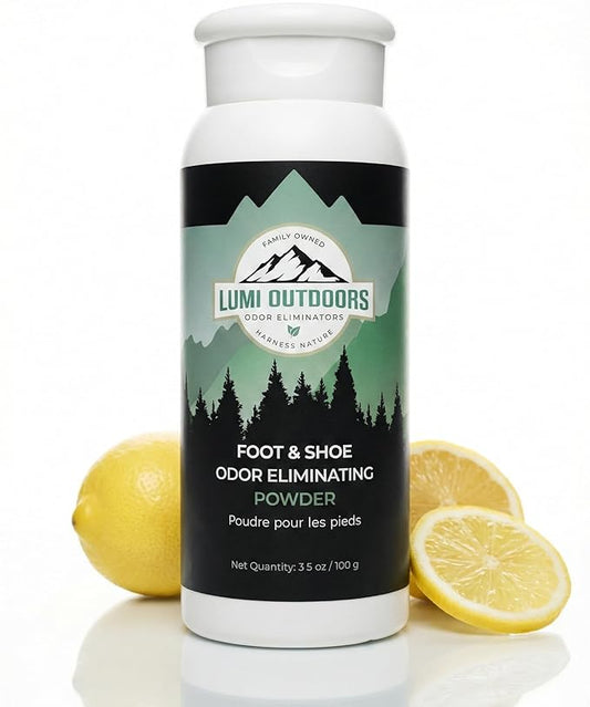 Lumi Outdoors Natural Foot Powder Deodorizer & Shoe Odor Eliminator - Talc Free Foot Deodorant