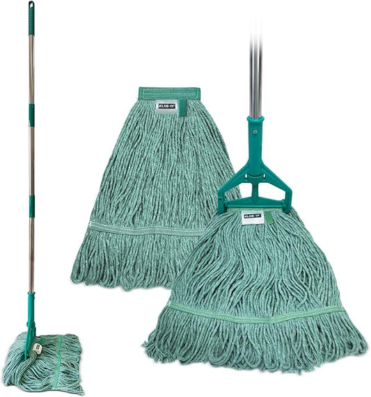 Commercial Cotton Mop Heavy-Duty Industrial with 2 Replacement Heads 152 cm Handle Replacement mop Head (Green)