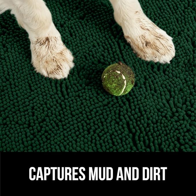 GORILLA GRIP SoakSTOPPER Dog Door Mat, 48x30 Machine Washable Rug Absorbent Doormat Captures Moisture Mud Dirt, Quick Dry Soft Chenille Entryway Rugs Indoor Entrance Mats for Dog Paws, Deep Green
