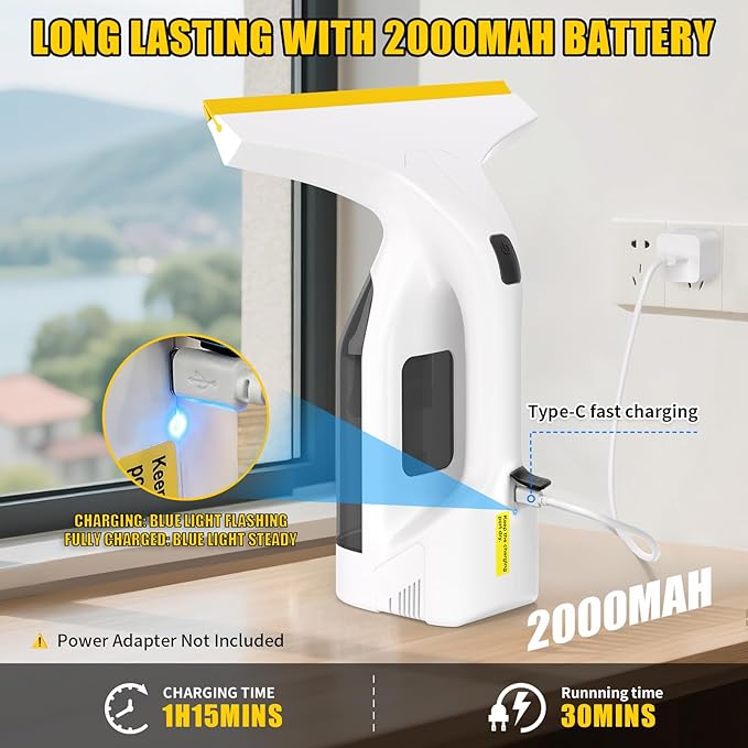 Electric Window Vacuum Squeegee Cordless 11", Window Cleaner with 2.2KPA MAX Suction, Perfect for Showers, Mirrors, Glass, Countertops