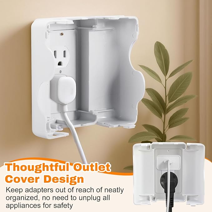 8 Pack Safety Outlet Cover Box Wall Outlet Cover for Baby Proofing Extra Large Electrical Plugs and Adapters Receptacle Box Receptacle Protector with Childproof Lock & Cable Management