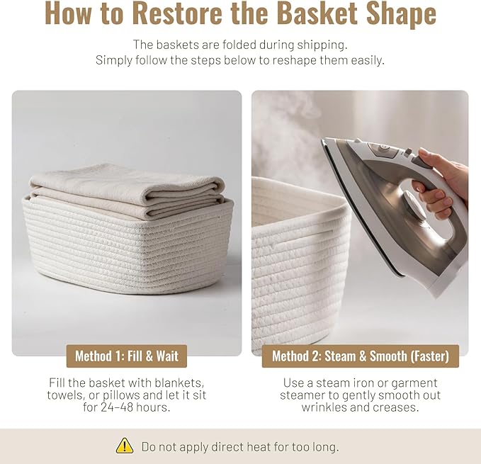 5 Pack White Small Woven Storage Baskets for Shelves, Cotton Rope Baskets Organizer for Bathroom, Closet & Nursery, Decorative Storage Bins for Organizing Socks, Toys, 11.8"x7.9"x4.7"