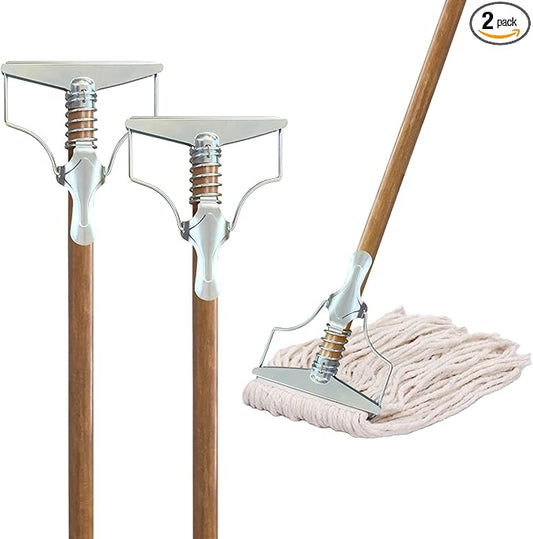 59" Mop Spring Commercial Grade Mop Handle Pack of 2 Industrial Strength Wooden Handle Wet Mops for Floor Cleaning Heavy Duty (Mop Heads Not Included)