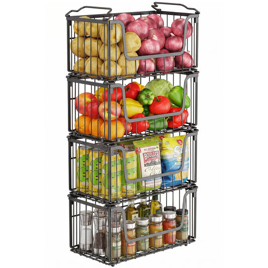4 Pack Foldable Wire Basket for Pantry Organizers and Storage - Image 1
