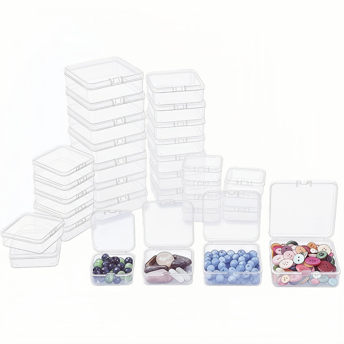 LJY 32 Clear Square Plastic Boxes, 4 Sizes for Hardware - Image 1