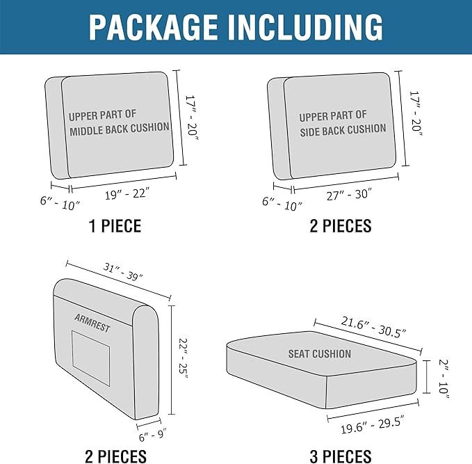 H.VERSAILTEX Multi-Pieces Sofa Covers Stretch Couch Covers Form Fitted Seats and Back Cushions Covers (3 Seat Covers Plus 3 Back Cusion Covers, Bonus 2 Armrest Covers), Bronze Green