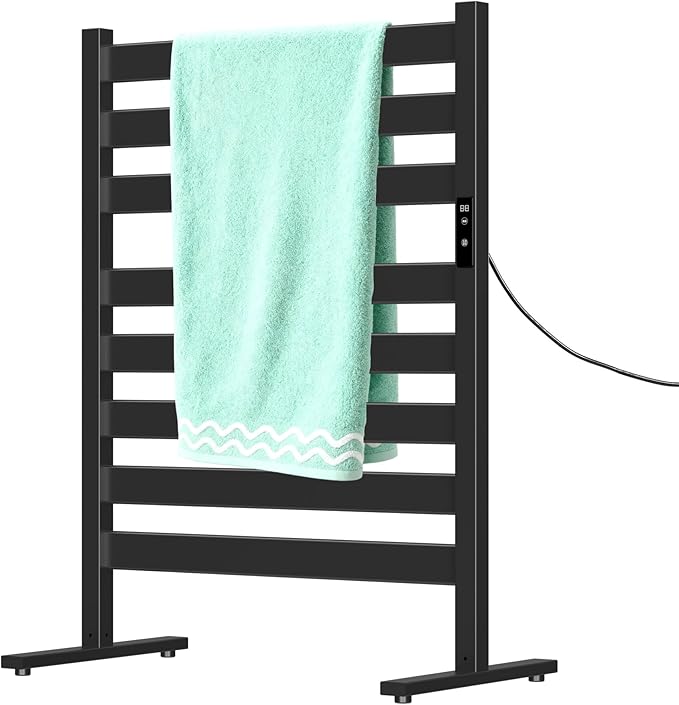 Towel Warmers for Bathroom, Heated Towel Racks, 8-Bar, Upgraded Extra-Wide Heating Area, Built-in Timer and Temperature Adjustment, Large Free-Standing Heated, Black