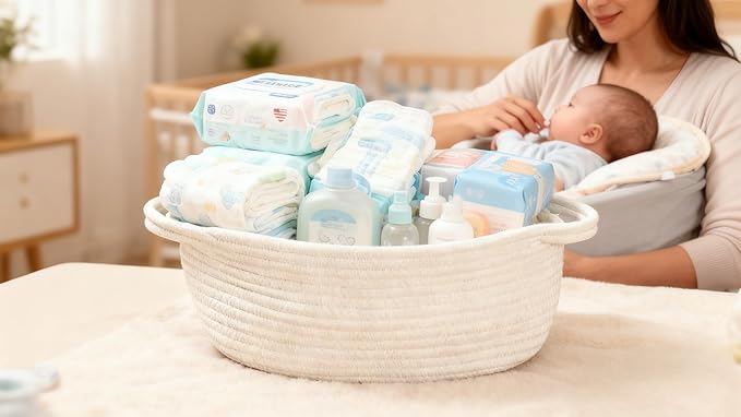 CREVENT Storage Basket for Baby Stuffs, Gift Baskets for Birthday Baby Shower , including a Gift bag with Ribbon