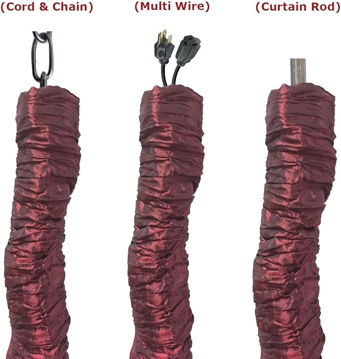 Royal Designs, Inc. Cord & Chain Cover 4 ft Silk Type Fabric, Chandelier Pendant Lighting Chain & Cable Management, Touch Fastener, Maroon - 2 Pack