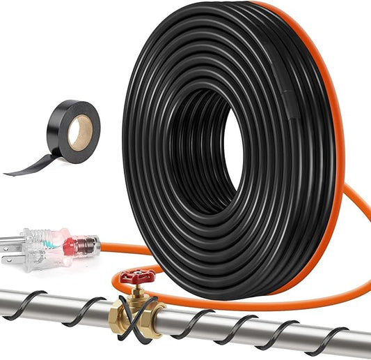 23FT（3FT-200FT） Pipe Heating Cable for Pipe Freeze Protection, Heat Cable for Water Pipes(Metal and Plastic), Pipe Heat Tape Keeps Water Flowing at -40°F 5w/ft, 120V Plumbing fixture