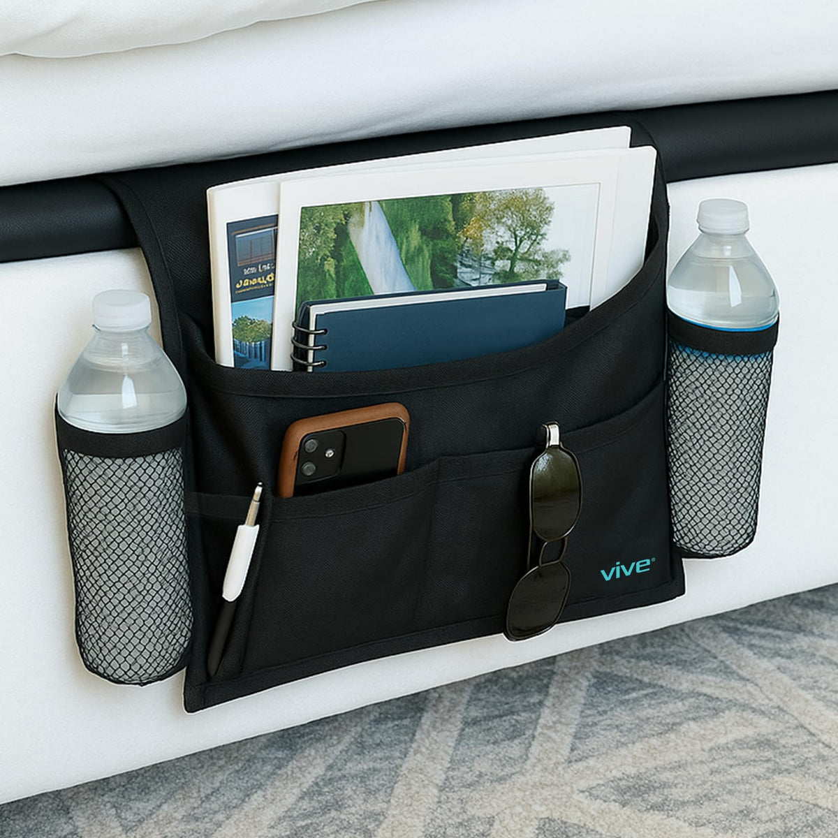 Vive Bedside Caddy - Bed Hanging Organizer - Storage Bag Shelf - Image 1