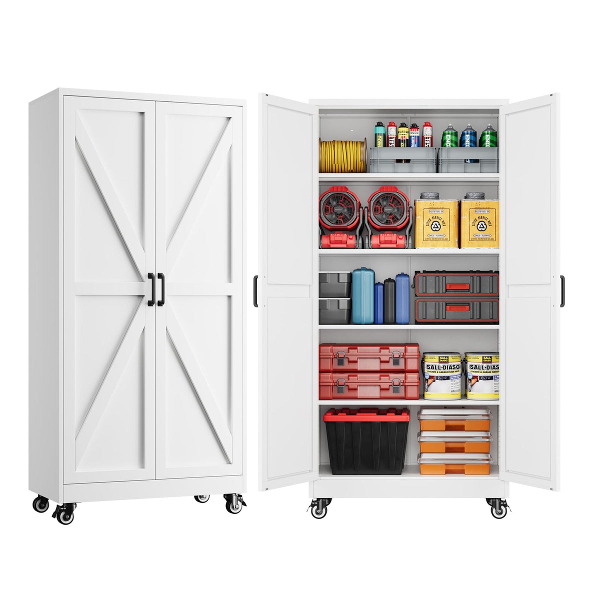 71" Tall Wheeled Garage Storage Cabinet, Rolling Metal - Image 1