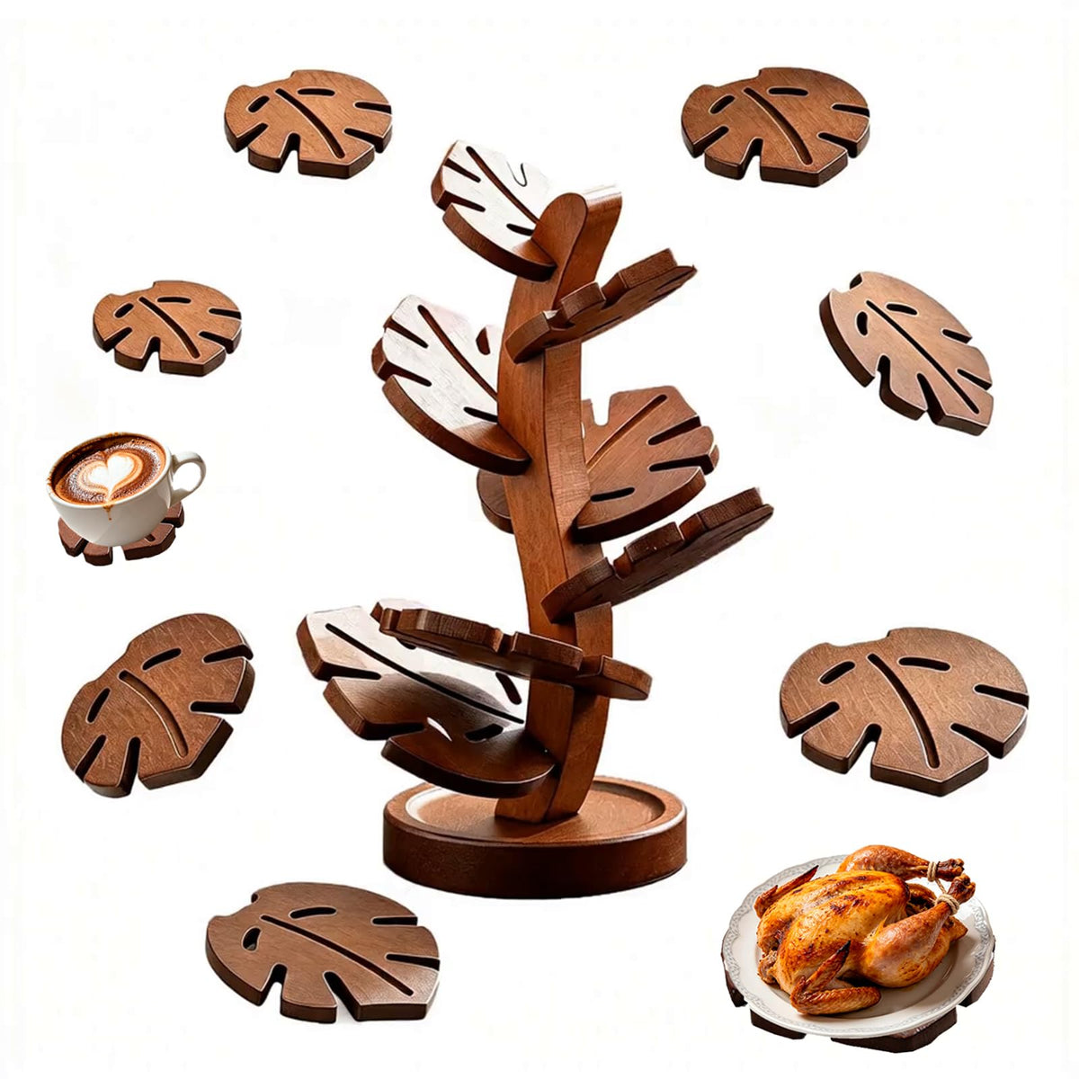 Tree Trivet Set, 7-Piece Wooden Trivet for Hot Dishes - Image 1