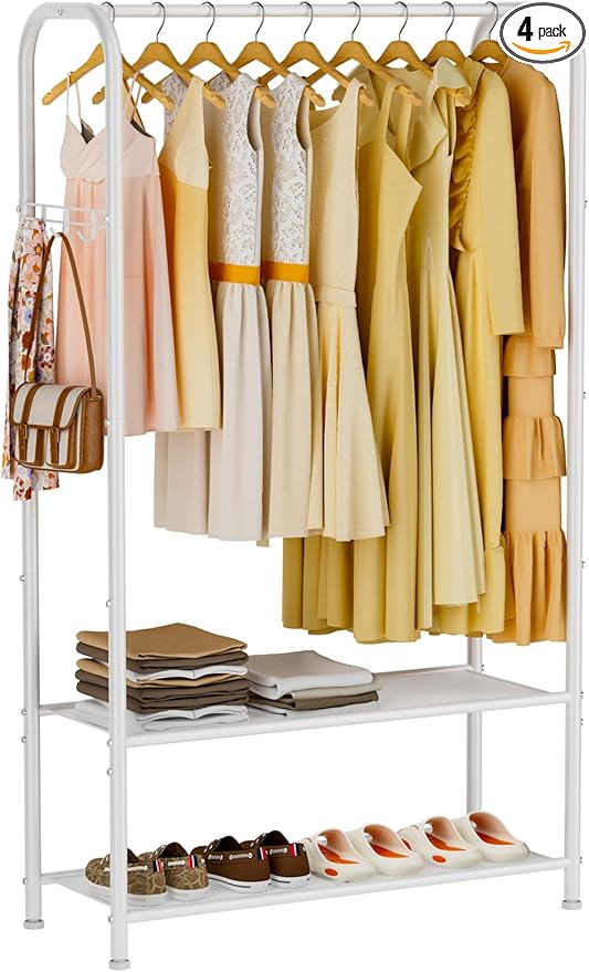 Clothes Garment Coat Rack Drying Clothing Racks Metal Freestanding for Hanging Clothes Portable Closet for Laundry Bedroom White