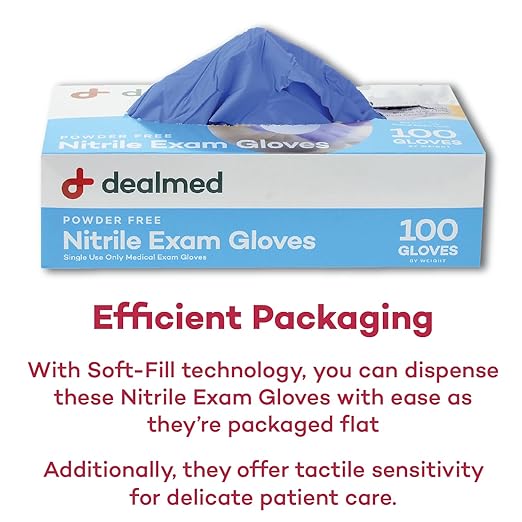 Dealmed Nitrile Exam Gloves – 100 Count Large (Pack of 4) Disposable, Non-Irritating, Latex Free, Multi-Purpose for First Aid Kit, Medical Facilities & More