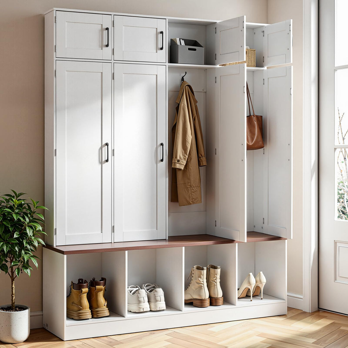 VEVOR Hall Tree with Bench and Shoe Storage, 59" Wide - Image 1