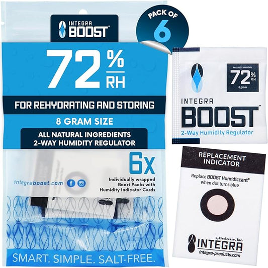Integra Boost 2-Way Humidity Control Pack - Preserve Flavor & Control Humidity at 72% RH - Moisture Absorber for Herbs, Spices & More - 8 Gram (Pack of 6)