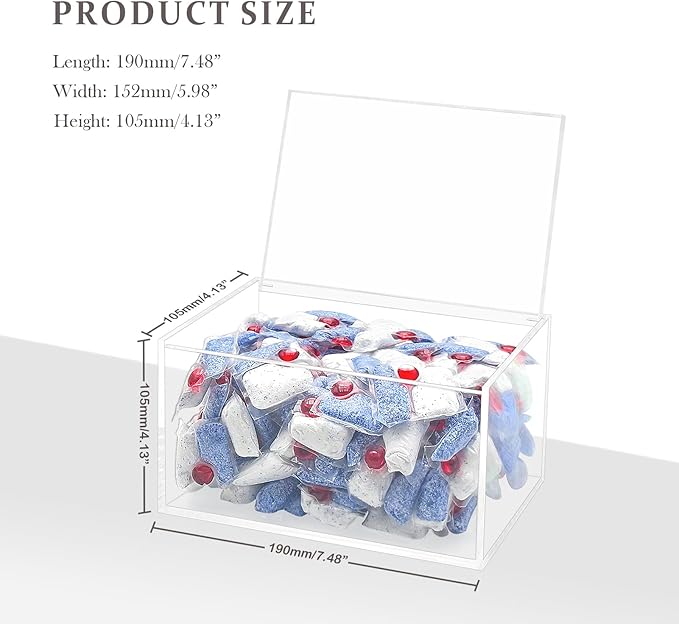 Bigfety Dishwasher Pod Holder Acrylic with Hinged Lid, Modern Style Dishwasher Cleaner Tablets Container Box for Detergent, Clear