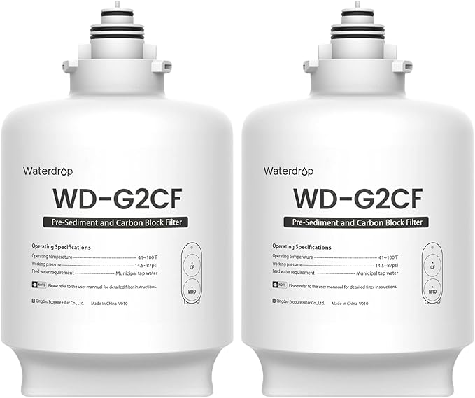 Waterdrop WD-G2CF Filter, Replacement for WD-G2-W, WD-G2-B, WD-G2P600-W Reverse Osmosis System,12-month Lifetime, 2-Pack