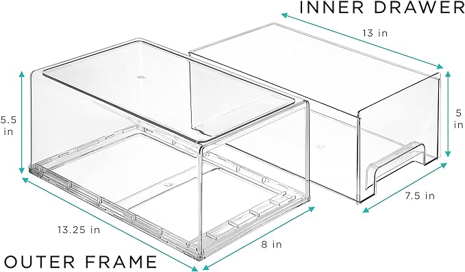 Sorbus Large Clear Stackable Storage Drawers, Plastic Storage Drawers with Handles, Craft, Clothes, Medicine, Makeup, Closet, Art Supply, Bathroom, Shoe, Toy Storage Organizer (2 Pack)