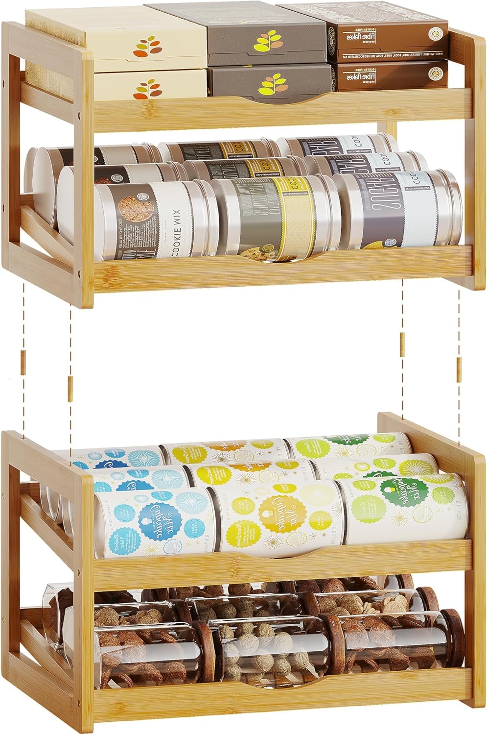 BAMBANG Can Organizer for Pantry, 4 Tier Stackable Bamboo Canned - Image 1